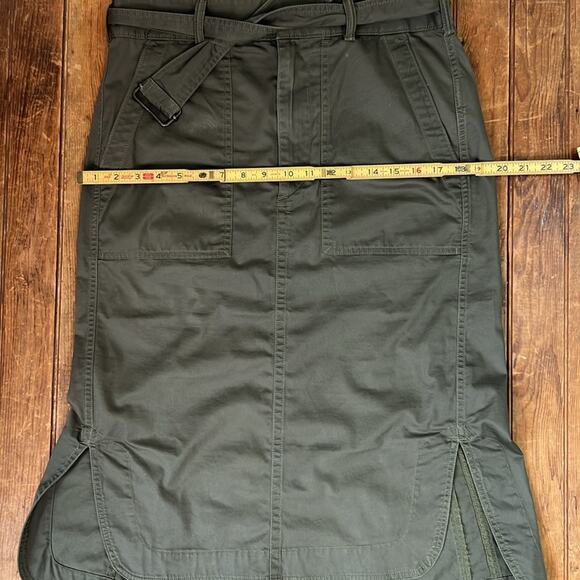 Women’s Ralph Lauren Olive Green Cotton long Midi Pencil Skirt with belt size 6 - Picture 2 of 7